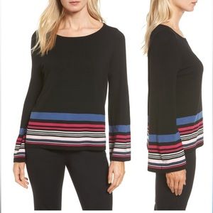 Vince Camuto Bell Sleeve Striped Multicolor Scoop Neck Knit Blouse